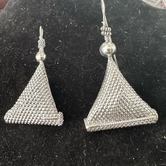 Jewelry - Silver Filigree Triangle Drop Earrings Nickel-Free Hook Closure